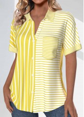 Light Yellow Pocket Striped Short Sleeve Shirt | thumb picture 