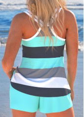 Bowknot Patchwork Striped Cyan Tankini Set | thumb picture 