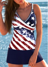 Surplice Flag Print Navy Tankini Set