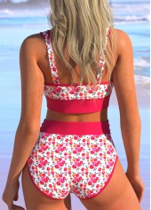 Ruched Ditsy Floral Print Hot Pink Bikini Set | thumb picture 