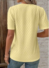 Light Yellow Patchwork Short Sleeve V Neck T Shirt