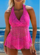 Lace Tie Back Hot Pink Tankini Set | thumb picture 