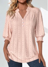 Plus Size Light Pink Split 3/4 Sleeve Blouse