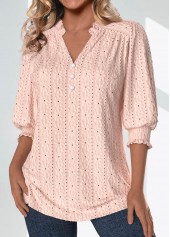 Plus Size Light Pink Split 3/4 Sleeve Blouse | thumb picture 