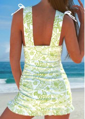 Ruched Paisley Print Avocado Green Swimdress and Panty | thumb picture 