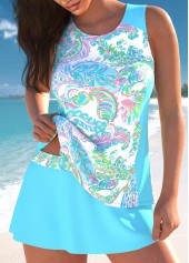 Patchwork Paisley Print Cyan Tankini Set