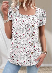 White Button Ditsy Floral Print Short Sleeve T Shirt | thumb picture 