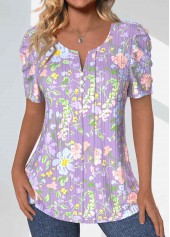 Light Purple Textured Fabric Ditsy Floral Print T Shirt