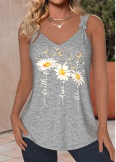 Light Grey Marl Twist Daisy Print Sleeveless Tank Top