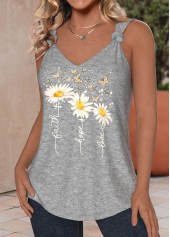 Light Grey Marl Twist Daisy Print Sleeveless Tank Top