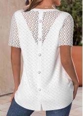 White Lace Short Sleeve Round Neck T Shirt