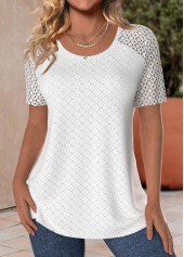 White Lace Short Sleeve Round Neck T Shirt