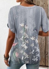Grey Patchwork Floral Print Short Sleeve T Shirt | thumb picture 