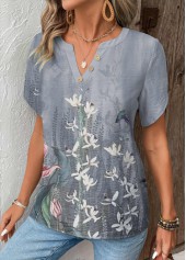 Grey Patchwork Floral Print Short Sleeve T Shirt | thumb picture 