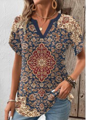 Multi Color Split Tribal Print Short Sleeve T Shirt