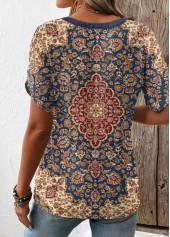 Multi Color Split Tribal Print Short Sleeve T Shirt