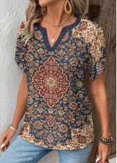 Multi Color Split Tribal Print Short Sleeve T Shirt