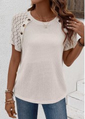 Beige Patchwork Short Sleeve Round Neck T Shirt