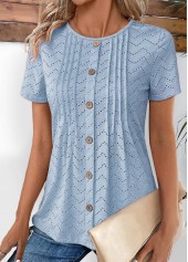 Dusty Blue Tuck Stitch Short Sleeve T Shirt