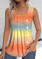 Orange Button Ombre Sleeveless Square Neck Tank Top