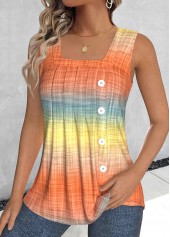 Orange Button Ombre Sleeveless Square Neck Tank Top | thumb picture 
