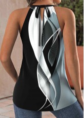 Black Bowknot Geometric Print Sleeveless Halter Tank Top | thumb picture 