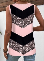 Light Pink Patchwork Striped Sleeveless Round Neck Tank Top | thumb picture 