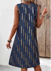Blue Hot Stamping Geometric Print A Line Sleeveless Dress | thumb picture 