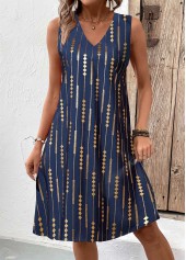 Blue Hot Stamping Geometric Print A Line Sleeveless Dress | thumb picture 