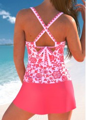 Contrast Binding Random Floral Print Pink Tankini Set | thumb picture 