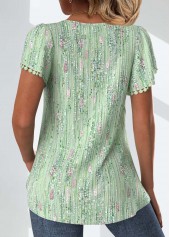 Light Green Patchwork Geometric Print Short Sleeve T Shirt