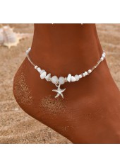 White Alloy Asymmetric Starfish Detail Anklet