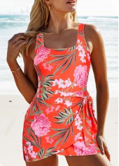 Tie Floral Print Orange One Piece Swimdress | thumb picture 