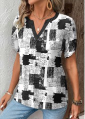 Black Split Geometric Print Short Sleeve T Shirt | thumb picture 