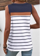 White Patchwork Striped Sleeveless Round Neck Tank Top | thumb picture 