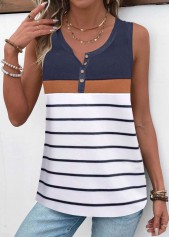 White Patchwork Striped Sleeveless Round Neck Tank Top | thumb picture 