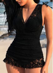 Lace Wide Strap Black One Piece Swimdress | thumb picture 