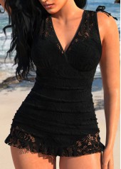 Lace Wide Strap Black One Piece Swimdress