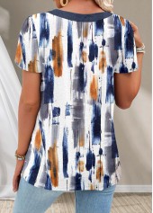 Navy Button Graffiti Print Short Sleeve T Shirt