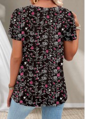 Black Button Ditsy Floral Print Short Sleeve T Shirt | thumb picture 