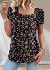 Black Button Ditsy Floral Print Short Sleeve T Shirt | thumb picture 