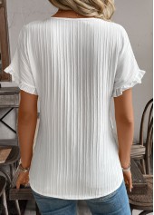 White Patchwork Short Sleeve V Neck Blouse | thumb picture 