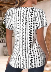 White Scalloped Hem Geometric Print Short Sleeve T Shirt | thumb picture 