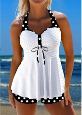 Jacquard Polka Dot White Tankini Set