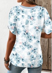 Light Blue Patchwork Random Floral Print Short Sleeve Blouse | thumb picture 