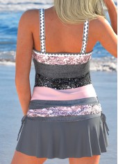 Drawstring Multi Stripe Print Dark Grey Marl Tankini Set | thumb picture 