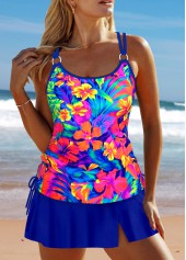 Criss Cross Floral Print Royal Blue Tankini Set