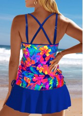 Criss Cross Floral Print Royal Blue Tankini Set | thumb picture 