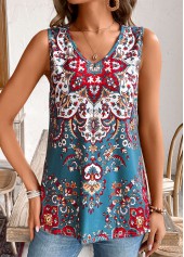 Multi Color Tribal Print Sleeveless V Neck Tank Top | thumb picture 