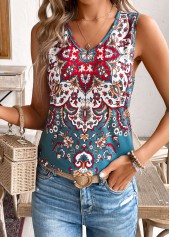 Multi Color Tribal Print Sleeveless V Neck Tank Top | thumb picture 